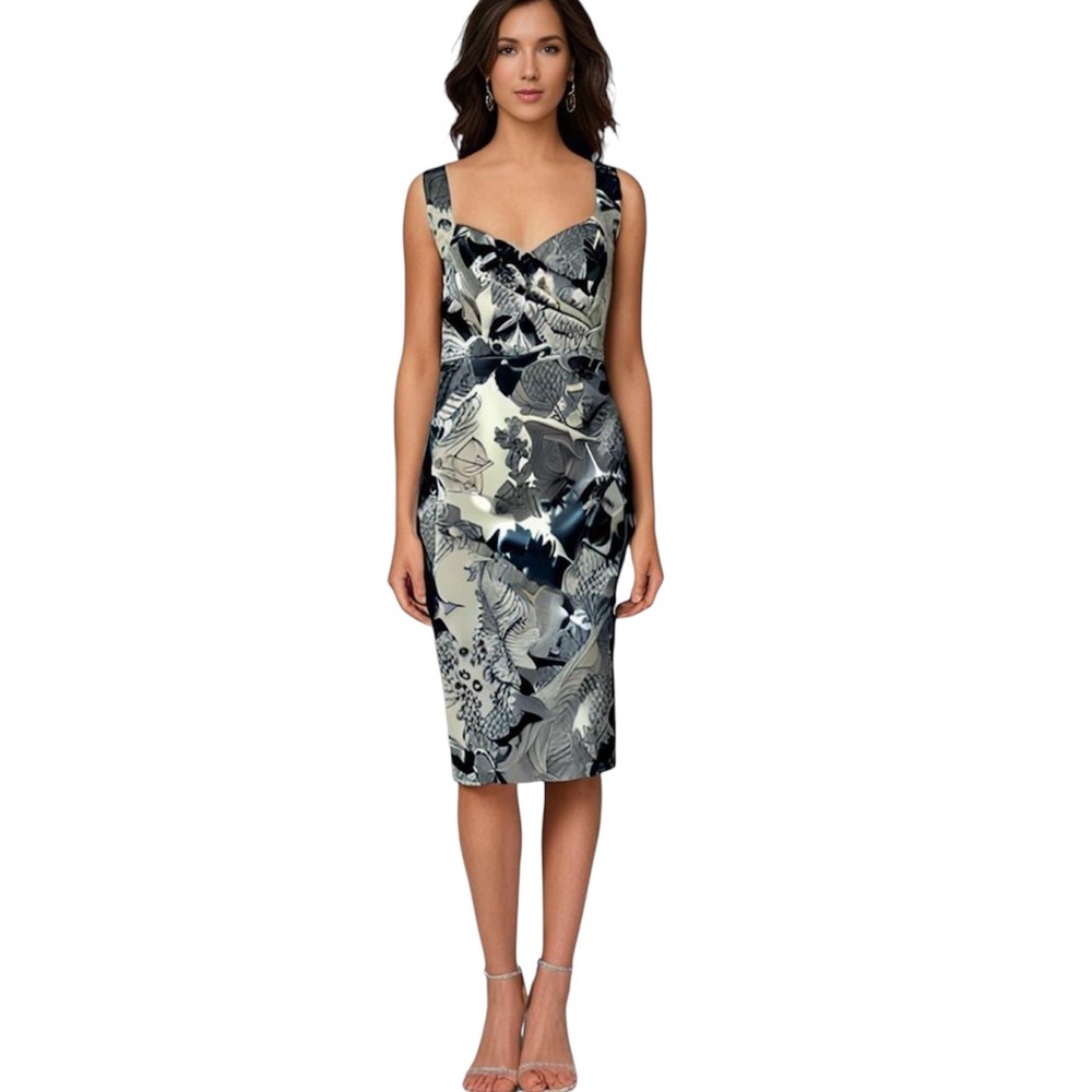 Donna Morgan Short Dress Silky Quiet Luxury Vintage Floral Metallic Old Money